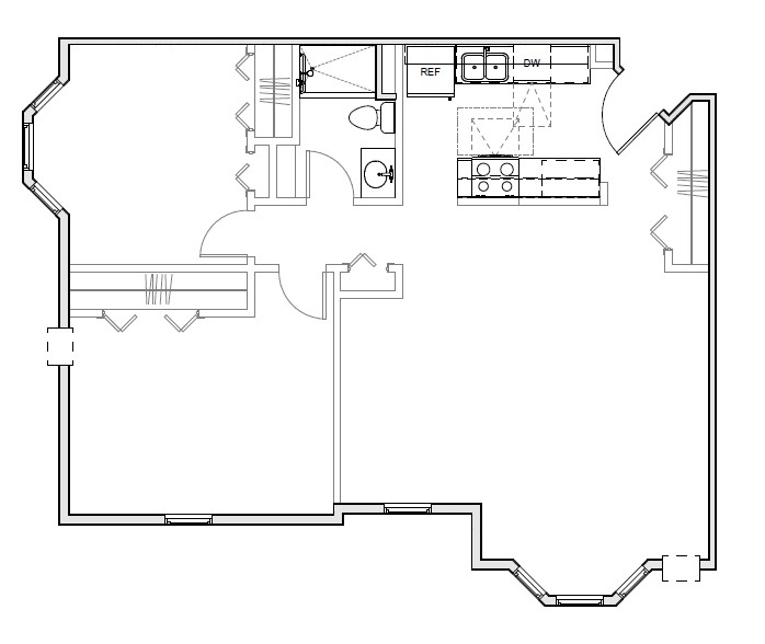 Floor plan for 2 beds, 1 bath, 907 sqft